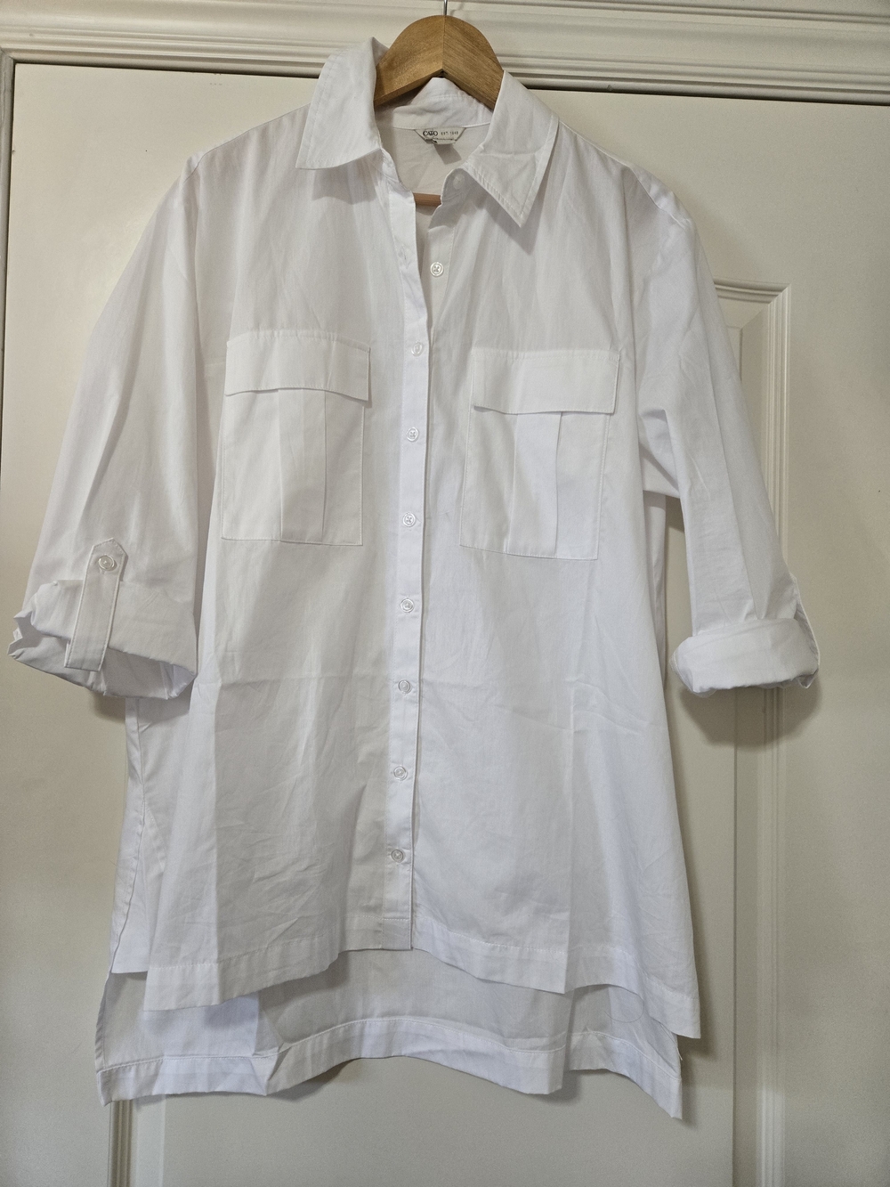 Cato White Casual Button-Down Shirt with Chest Pockets Classic Casual 100%Cotton